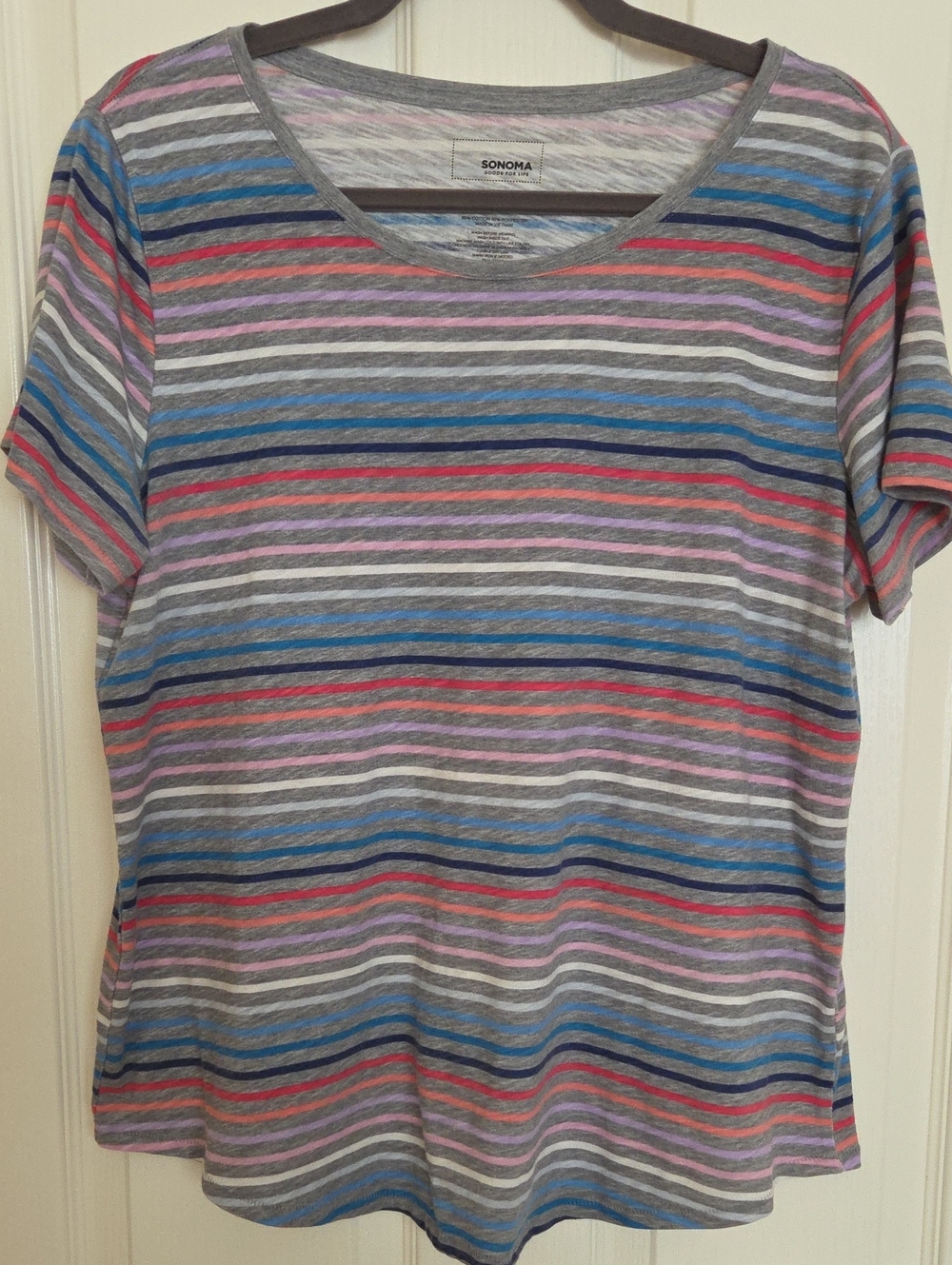 🚦3for$15🚦Sonoma Women’s Gray Multicolor Striped Short Sleeve Top